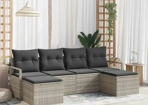 Set canapele grădină cu perne gri deschis din poliratan - 1/5