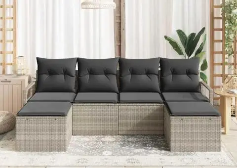 Set canapele grădină cu perne gri deschis din poliratan - 3/5