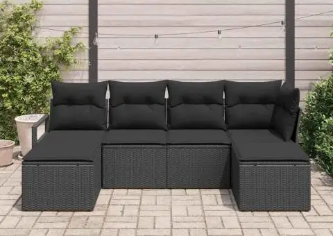 Set pentru Grădină, 6 Piese cu Perne Rattan Poli Negru - 3/5