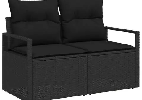 Set pentru Grădină, 6 Piese cu Perne Rattan Poli Negru - 4/5