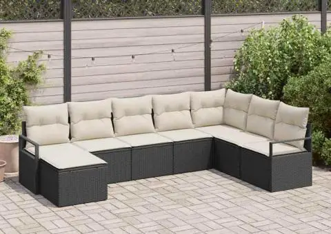 Set de canapea de grădină cu 8 piese și perne, ratan poli negru - 1/5