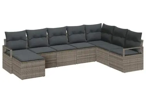 Setul de canapea pentru grădină cu 8 piese și perne Gri din Ratan Poli - 2/5