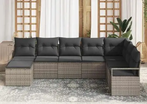 Setul de canapea pentru grădină cu 8 piese și perne Gri din Ratan Poli - 3/5