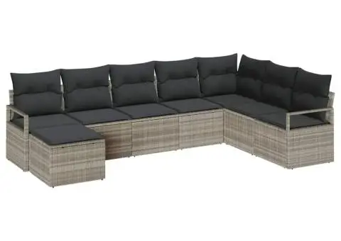 Set Canapea Grădină 8 Piese cu Perne Gri Deschis din Ratan Poli - 2/5