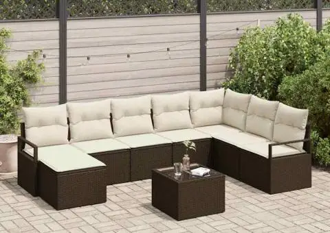 Set de canapea cu 8 piese și perne, ratan gri - 1/5