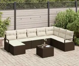 Set de canapea cu 8 piese și perne, ratan gri