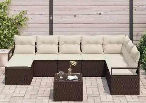 Set de canapea cu 8 piese și perne, ratan gri - 3/5