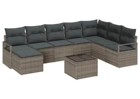 Set de Canapea de Grădină din 8 Piese cu Perne Ratan Poli Negru - 2/5