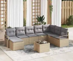 Set Canapea Grădină 9 Piese cu Perne Ratan Poli Negru