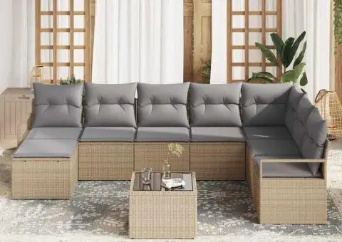 Set Canapea Grădină 9 Piese cu Perne Ratan Poli Negru - 3/5