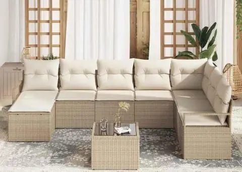 Set de canapea de grădină cu 9 piese cu perne ratan polimeric maro - 3/5