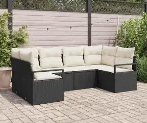 vidaXL Set de canapea de grădină cu 6 piese cu perne Ratan poli negru