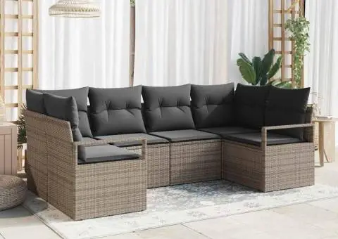 Set Canapea Grădină 6 Piese cu Perne Gri Ratan Polimer - 1/5