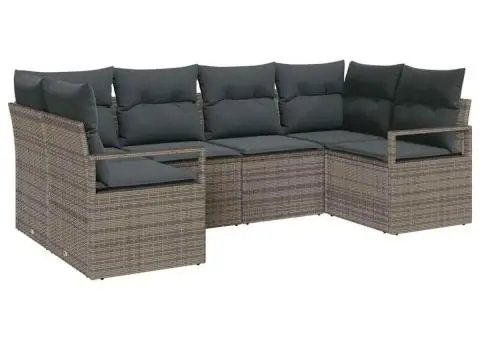 Set Canapea Grădină 6 Piese cu Perne Gri Ratan Polimer - 2/5