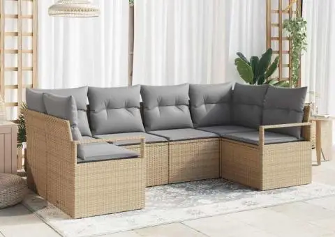 Set 6 piese canapea grădină cu perne Bej din poliratan - 1/5