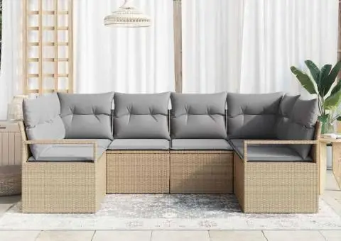 Set 6 piese canapea grădină cu perne Bej din poliratan - 3/5