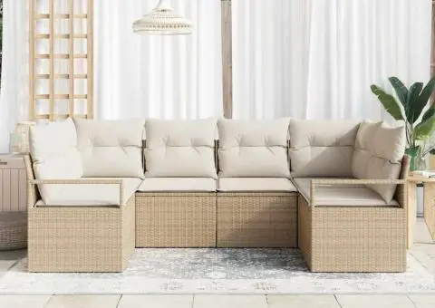 Set de Canapea de Grădină cu Perne Bej Ratan Poliat - 3/5