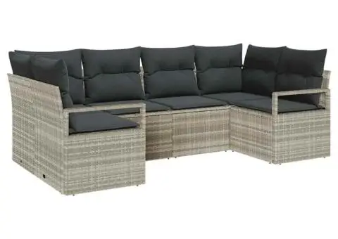 Set de Sofa de Grădină cu 6 Piese și Perne Gri Deschis din Ratan Poli - 2/5
