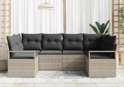 Set de Sofa de Grădină cu 6 Piese și Perne Gri Deschis din Ratan Poli - 3/5