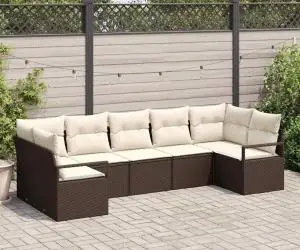 Set de canapea de grădină 7 piese cu perne Maro Ratan sintetic