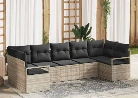 Set canapea grădină 7 piese cu perne gri deschis din ratan poliester - 1/5