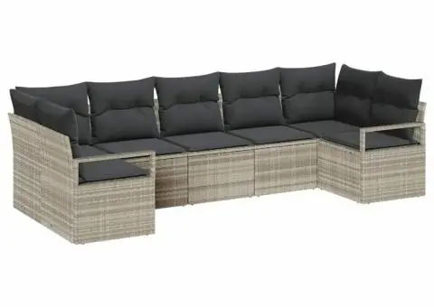 Set canapea grădină 7 piese cu perne gri deschis din ratan poliester - 2/5