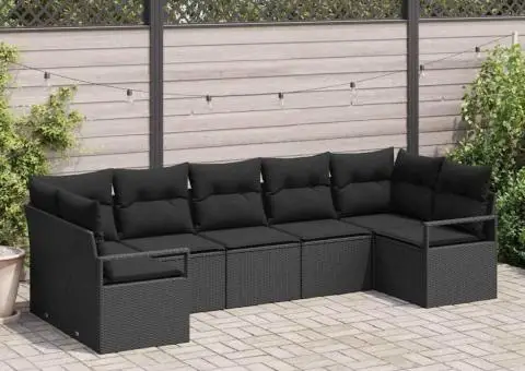 Set Canapea Grădină 7 Piese cu Perne Poliratan Negru - 1/5