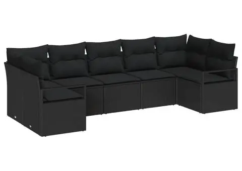 Set Canapea Grădină 7 Piese cu Perne Poliratan Negru - 2/5