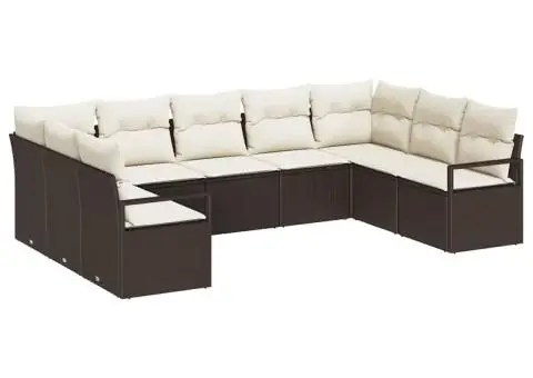 Set canapea de grădină cu 9 piese cu perne ratan polimeric maro - 2/5