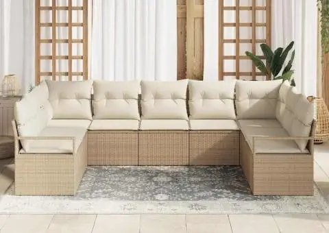 Set canape de grădină cu perne Bej din ratan poli - 3/5