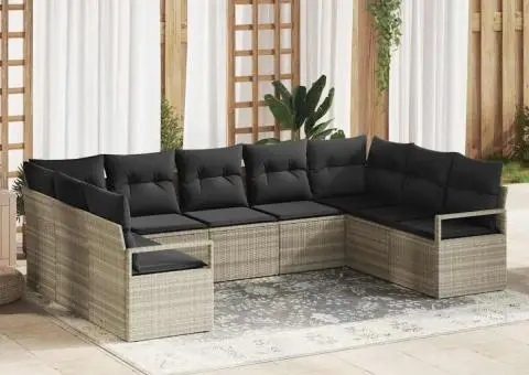 Set de sofa pentru grădină 9 piese cu perne Gri deschis Poliratan - 1/5