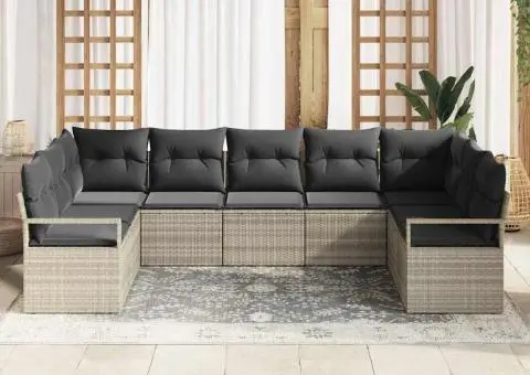 Set de sofa pentru grădină 9 piese cu perne Gri deschis Poliratan - 3/5