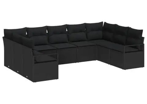 Set de canapea de grădină 9 piese cu perne Negru Ratan Poliratan - 2/5