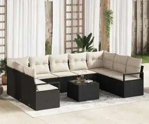 Set canapea de grădină cu 9 piese și perne Ratan Poli Maro