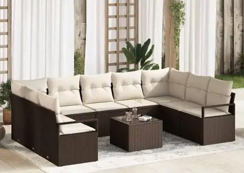 Set de canapea de grădină cu 9 piese cu perne Ratan poli gri - 1/5