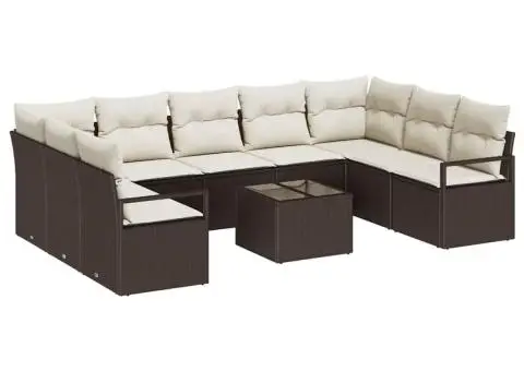 Set de canapea de grădină cu 9 piese cu perne Ratan poli gri - 2/5