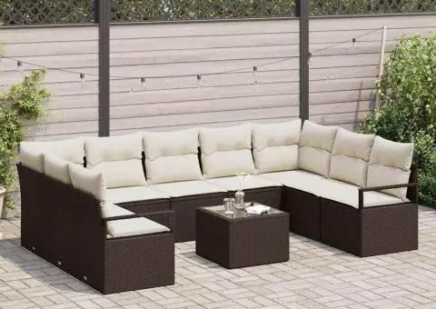 Set de canapea de grădină cu 9 piese cu perne Ratan poli gri - 3/5