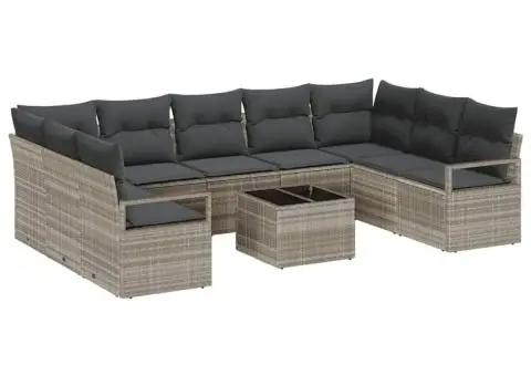 Set de canapea de grădină din 10 piese cu perne gri din ratan poliester - 2/5