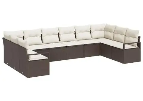 Set Canapea cu 10 Piese cu Pernă Maro Ratan Poli - 2/5