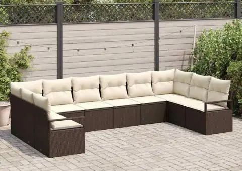 Set Canapea cu 10 Piese cu Pernă Maro Ratan Poli - 3/5