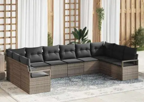 Set de canapea pentru grădină cu perne gri din ratan poli - 1/5