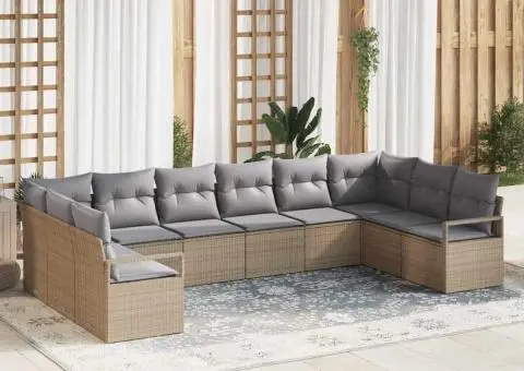 Set de Canapea pentru Grădină cu 10 Piese și Perne Bej din Ratan Polimeric - 1/5