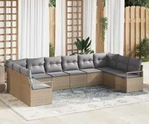 Set de Canapea pentru Grădină cu 10 Piese și Perne Bej din Ratan Polimeric