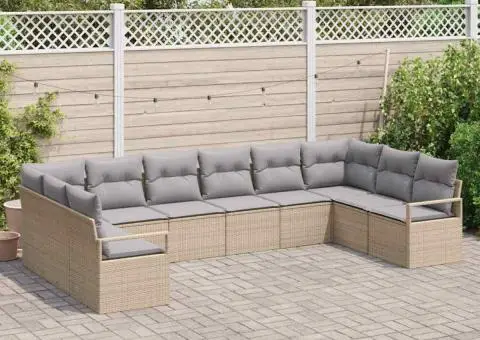 Set de Canapea pentru Grădină cu 10 Piese și Perne Bej din Ratan Polimeric - 3/5