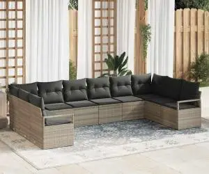Set de canapea de grădină vidaXL cu 10 piese cu perne gri deschis din ratan sintetic