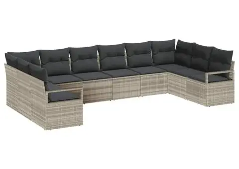 Set de canapea de grădină cu 10 piese cu perne gri deschis din ratan sintetic - 2/5