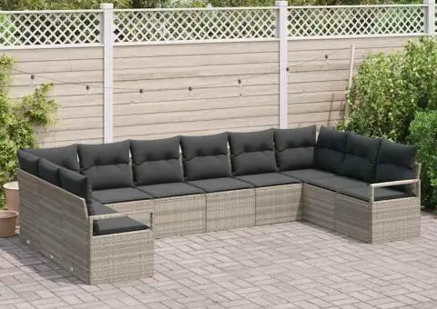 Set de canapea de grădină cu 10 piese cu perne gri deschis din ratan sintetic - 3/5