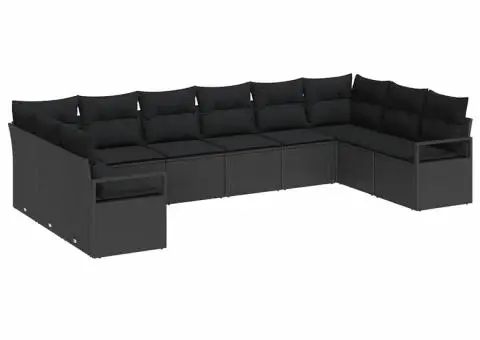 Set Canapele Grădină 10 Piese cu Perne Ratan Negru Polimer - 2/5