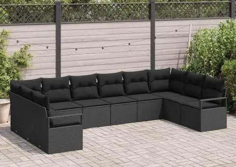 Set Canapele Grădină 10 Piese cu Perne Ratan Negru Polimer - 3/5
