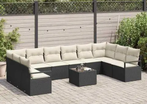 Set canapea de grădină de 10 piese cu perne Ratan sintetic maro - 3/5